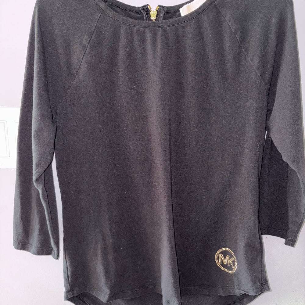 Women's Michael Kors Black 3/4 Sleeve Cotton Top Size M